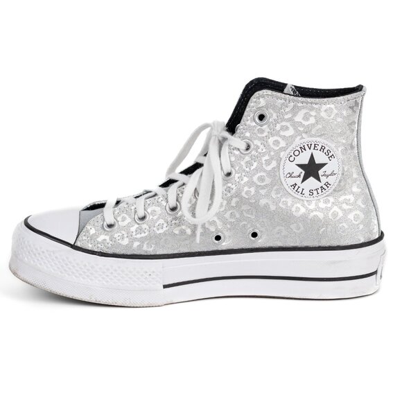 Converse Lift Hi Women's Platform Silver Leopard Sneakers Women’s size 8.5 - Picture 3 of 14